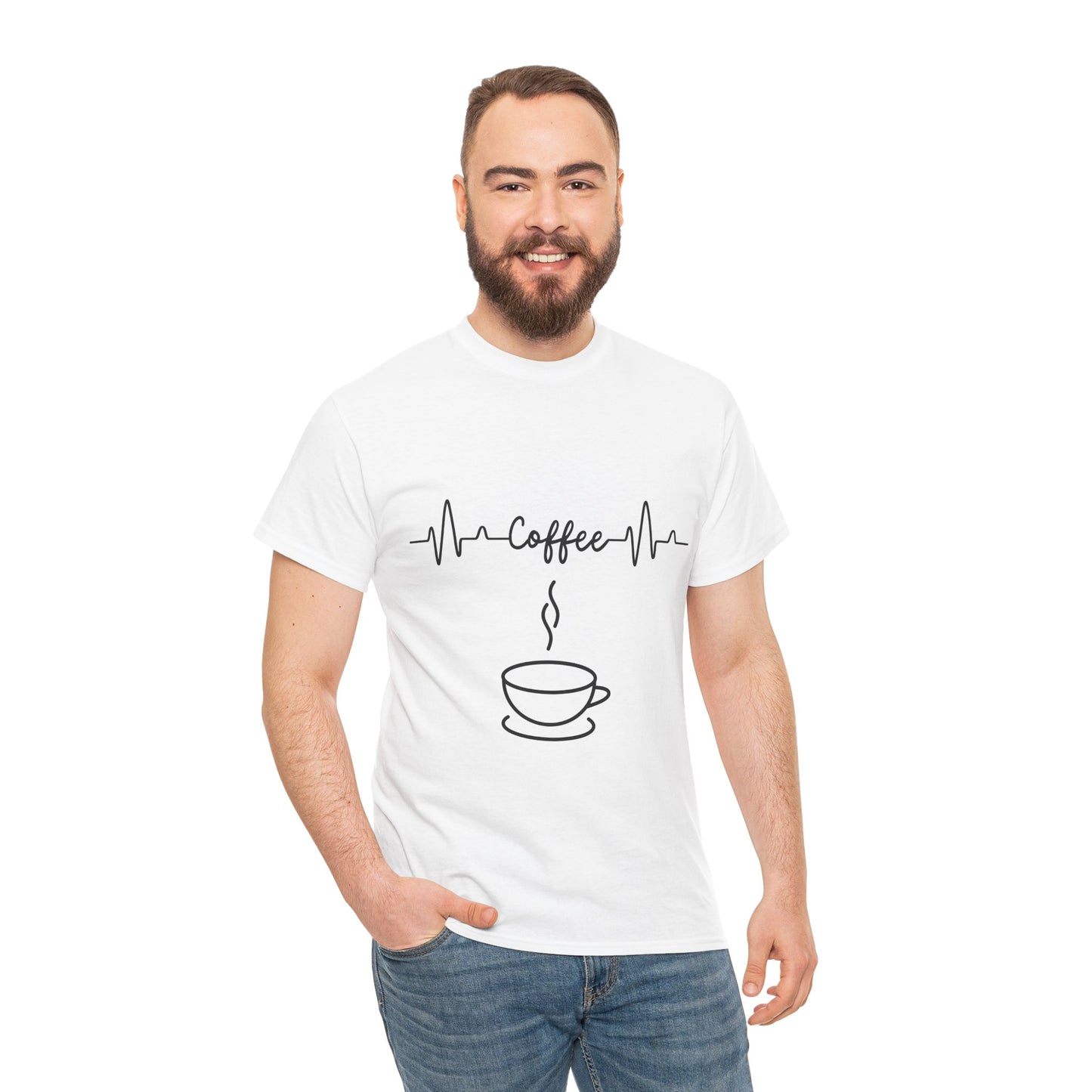 Coffee Heartbeat Unisex Heavy Cotton Tee - Perfect for Coffee Lovers