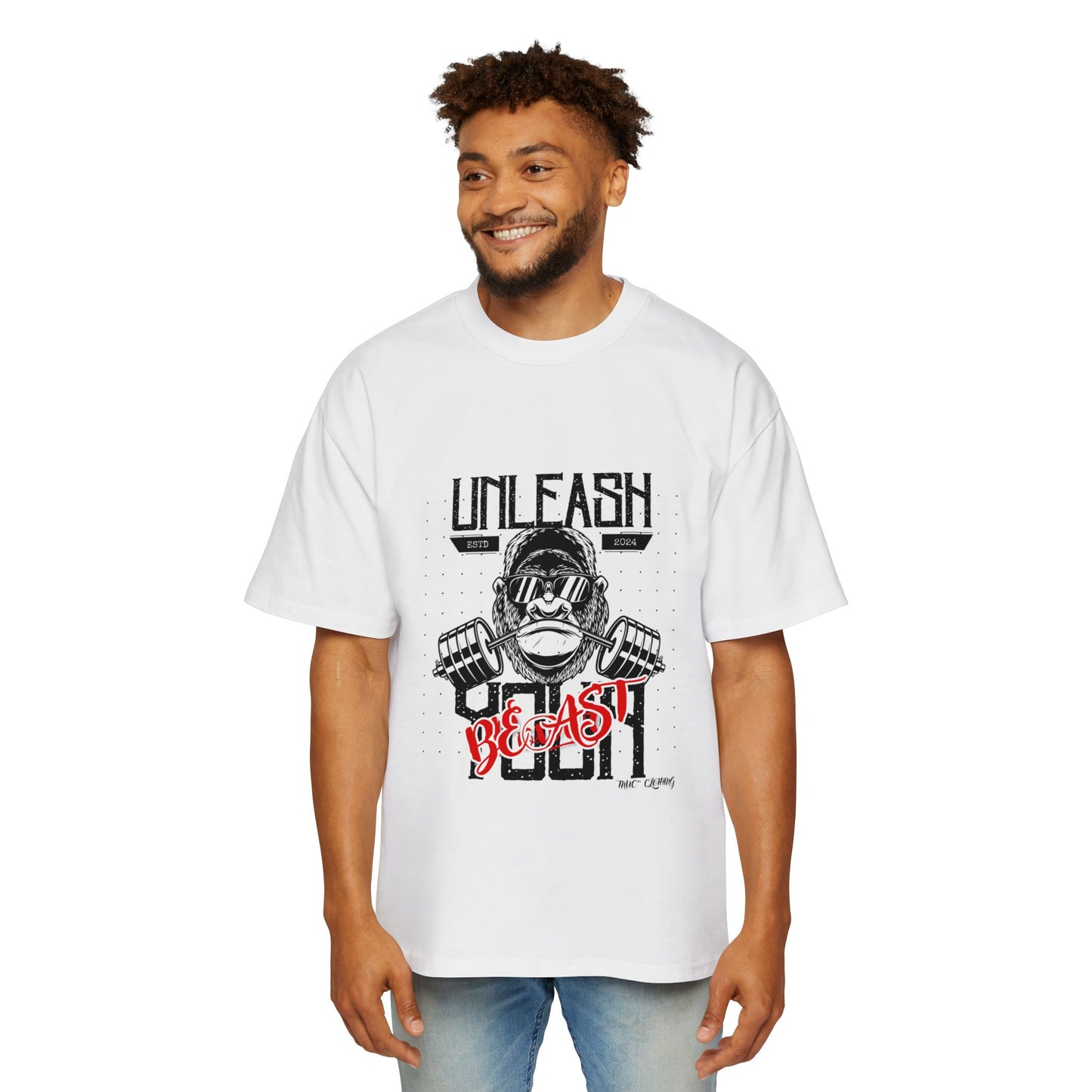 Men's Heavy Oversized Tee - Unleash the Beast Fitness Shirt