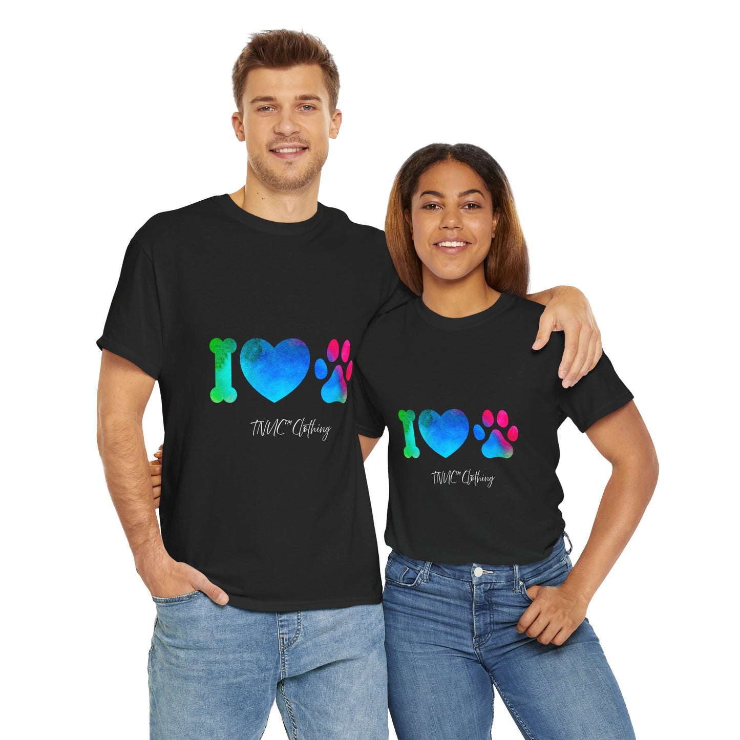 Tnuc™ Clothing I Love Pets Unisex Heavy Cotton Tee - Vibrant Dog Bone & Paw Print Design