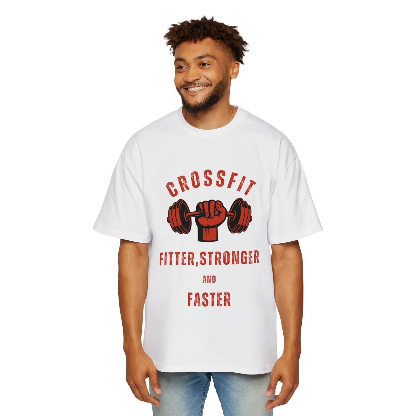 Motivational Men's Heavy Oversized Tee - CrossFit Fitter, Stronger, Faster