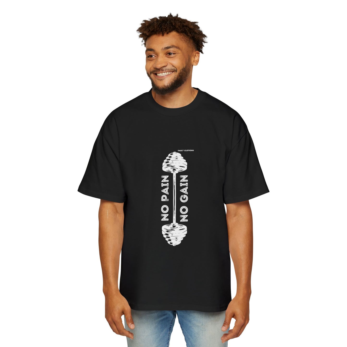 Men's Oversized Motivational Tee - 'No Pain, No Gain' Black Shirt. Tnuc™ Clothing