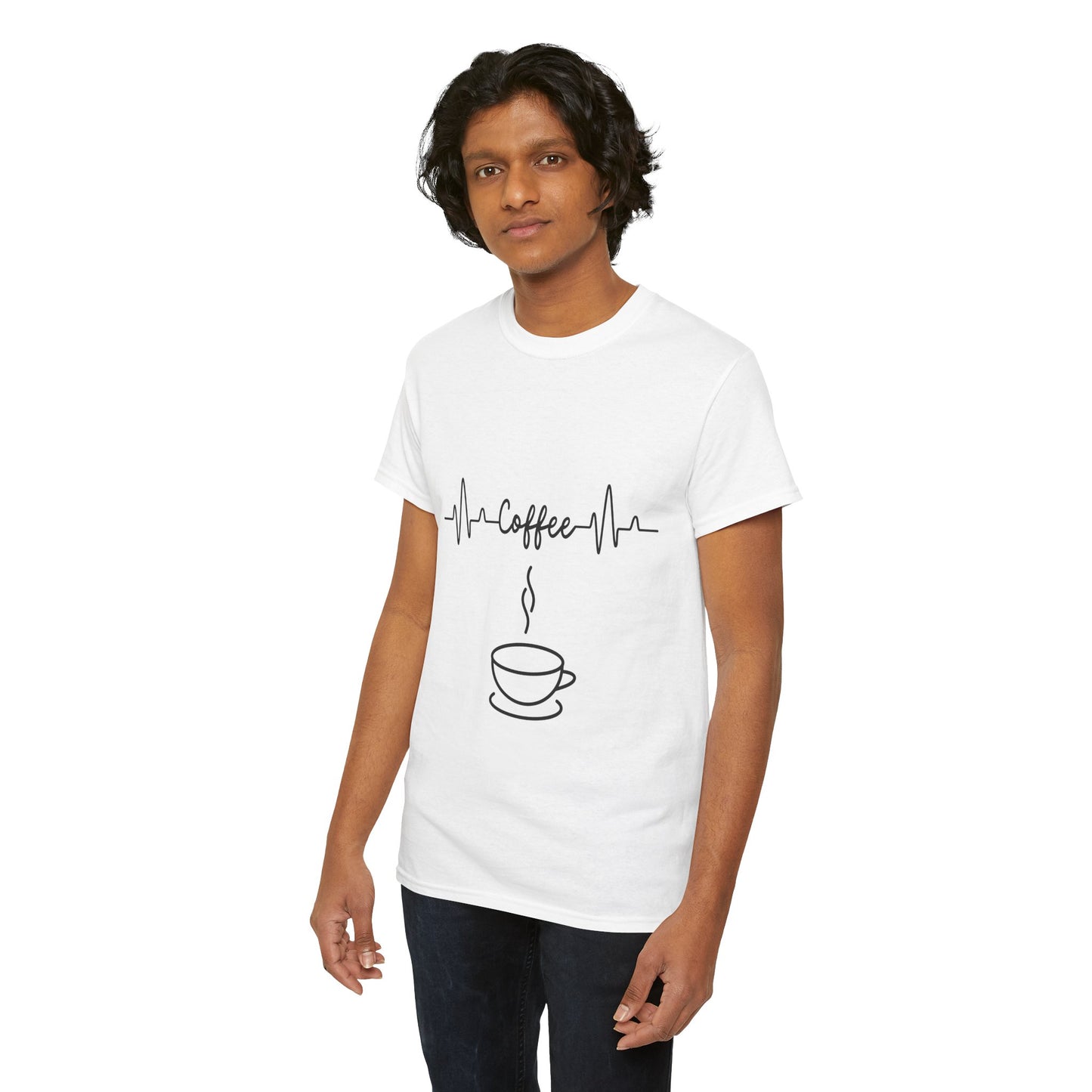 Coffee Heartbeat Unisex Heavy Cotton Tee - Perfect for Coffee Lovers