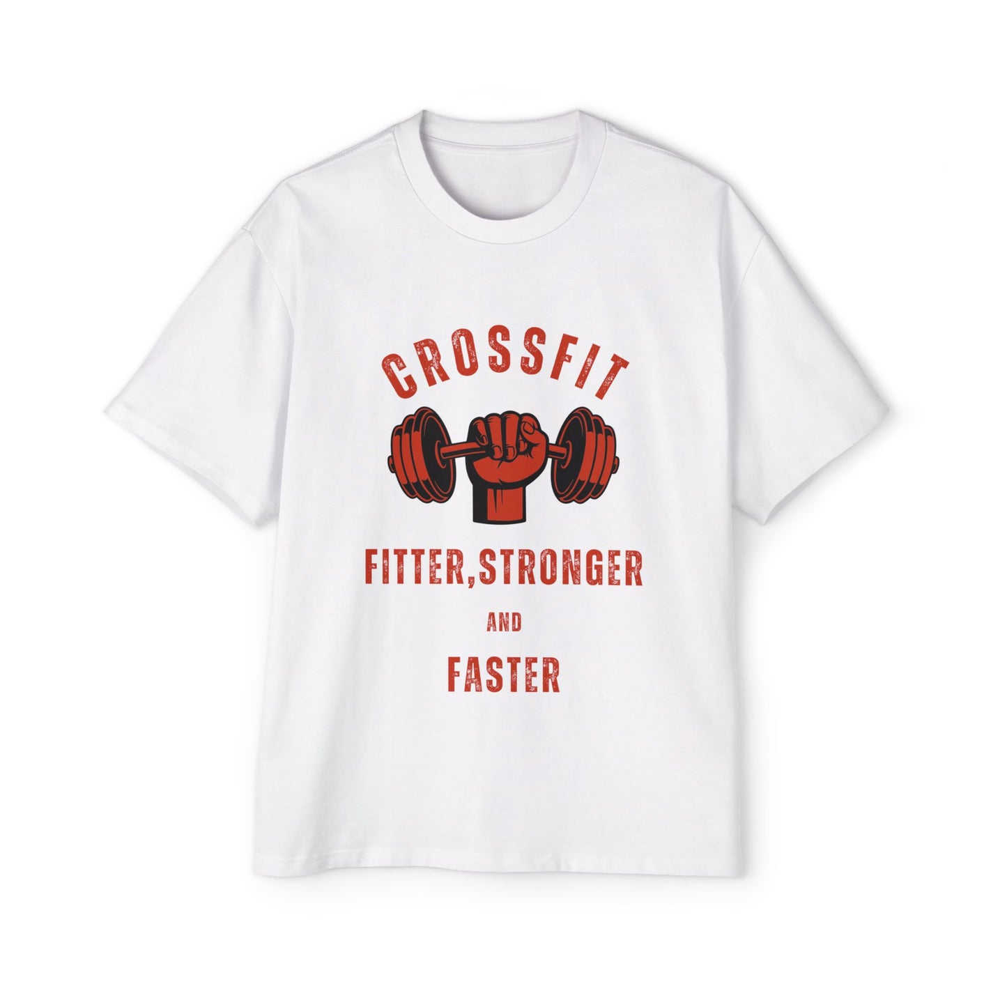 Motivational Men's Heavy Oversized Tee - CrossFit Fitter, Stronger, Faster