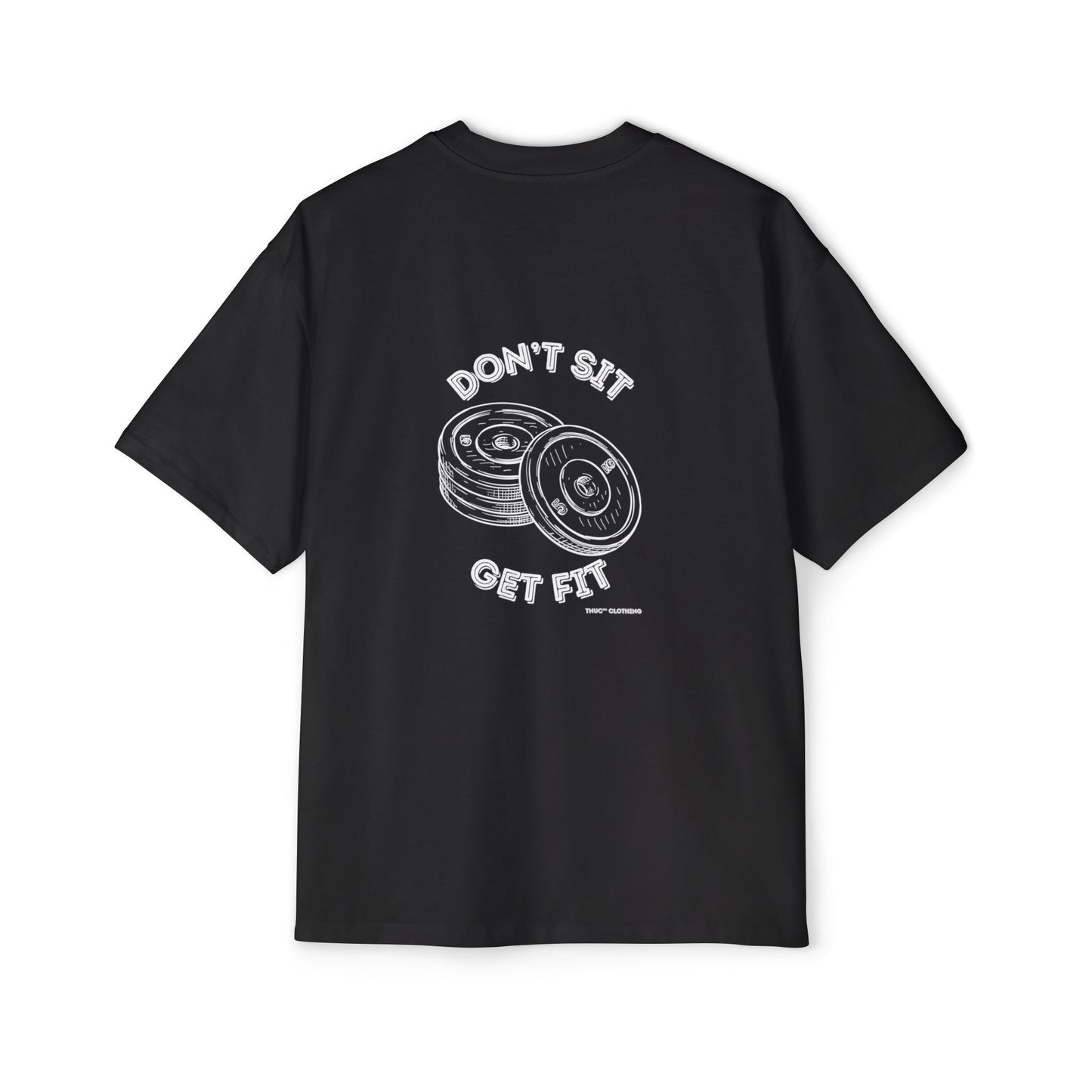 Men's Heavy Oversized Tee - "Don't Sit Get Fit" Fitness Motivation Shirt