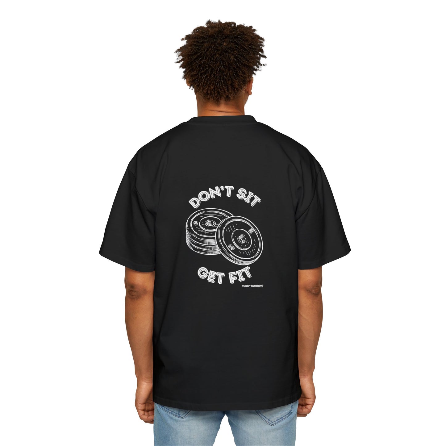 Men's Heavy Oversized Tee - "Don't Sit Get Fit" Fitness Motivation Shirt