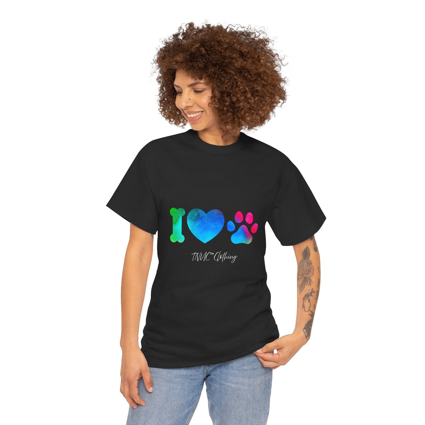 Tnuc™ Clothing I Love Pets Unisex Heavy Cotton Tee - Vibrant Dog Bone & Paw Print Design