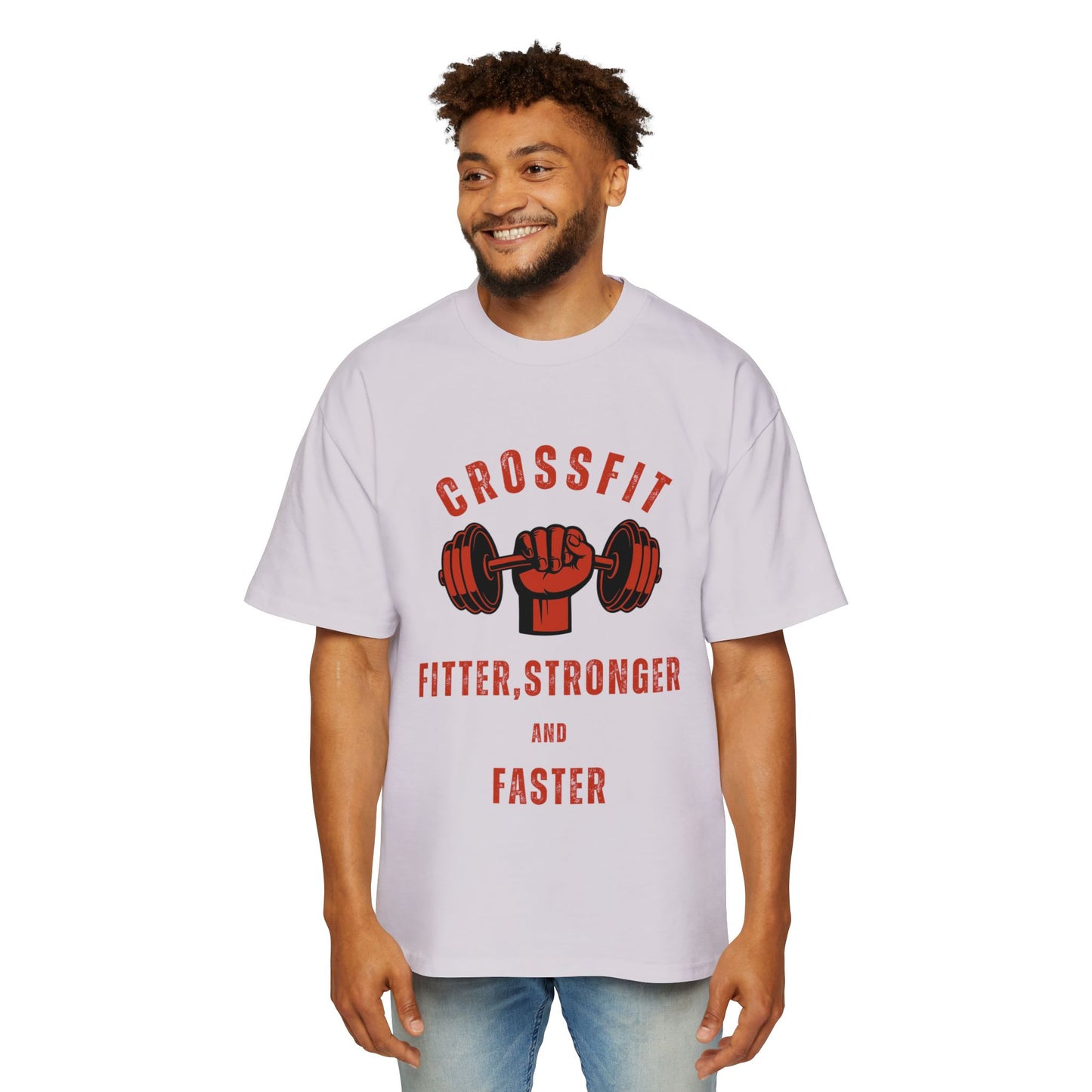 Motivational Men's Heavy Oversized Tee - CrossFit Fitter, Stronger, Faster