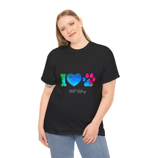 Tnuc™ Clothing I Love Pets Unisex Heavy Cotton Tee - Vibrant Dog Bone & Paw Print Design