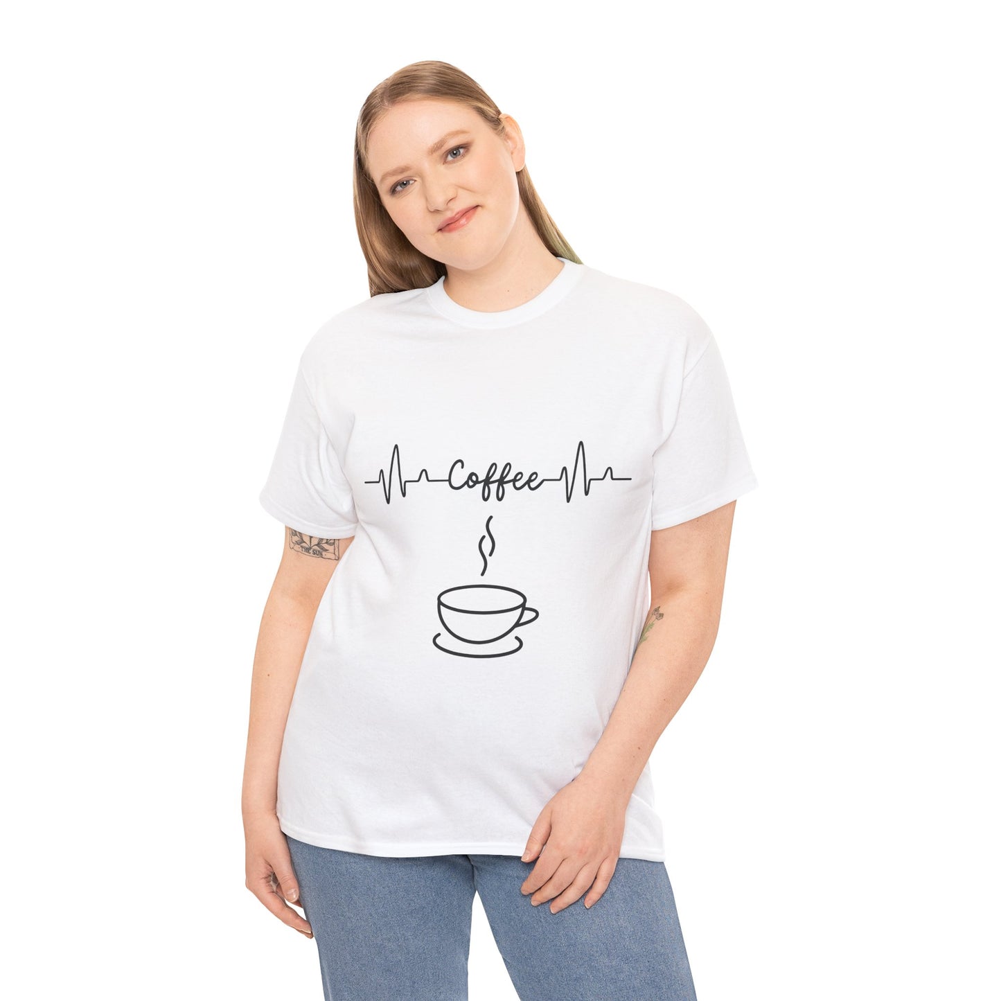 Coffee Heartbeat Unisex Heavy Cotton Tee - Perfect for Coffee Lovers