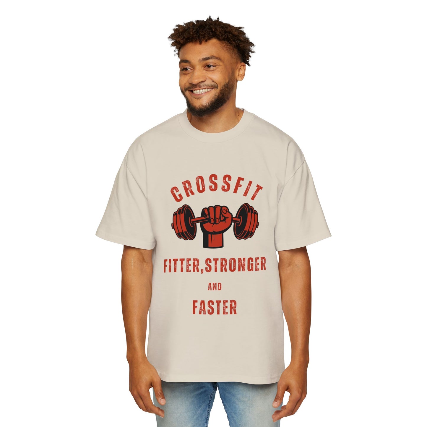 Motivational Men's Heavy Oversized Tee - CrossFit Fitter, Stronger, Faster