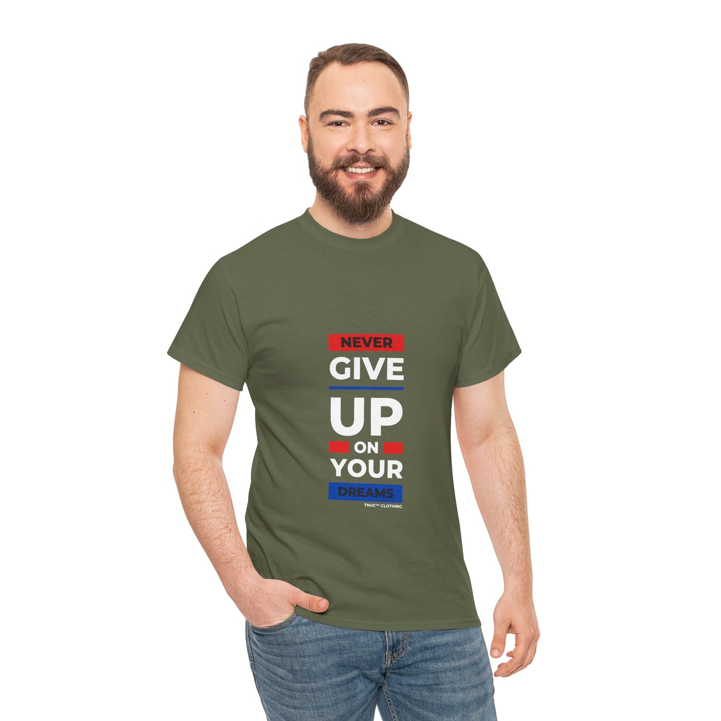 Tnuc™ Clothing Inspirational Unisex Heavy Cotton Tee - "Never Give Up on Your Dreams"