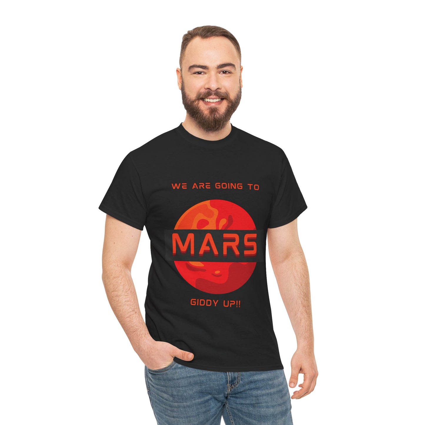 Giddy Up Mars Unisex Heavy Cotton Tee - Space Adventure T-Shirt