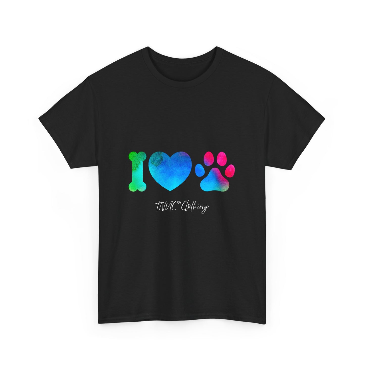 Tnuc™ Clothing I Love Pets Unisex Heavy Cotton Tee - Vibrant Dog Bone & Paw Print Design
