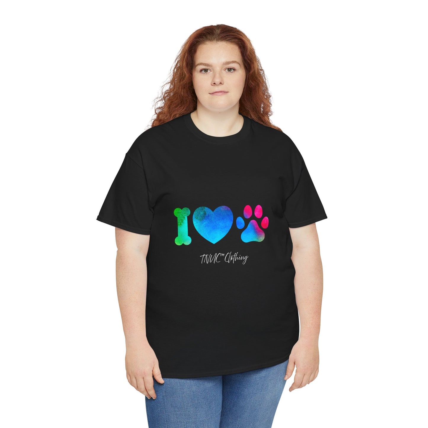 Tnuc™ Clothing I Love Pets Unisex Heavy Cotton Tee - Vibrant Dog Bone & Paw Print Design