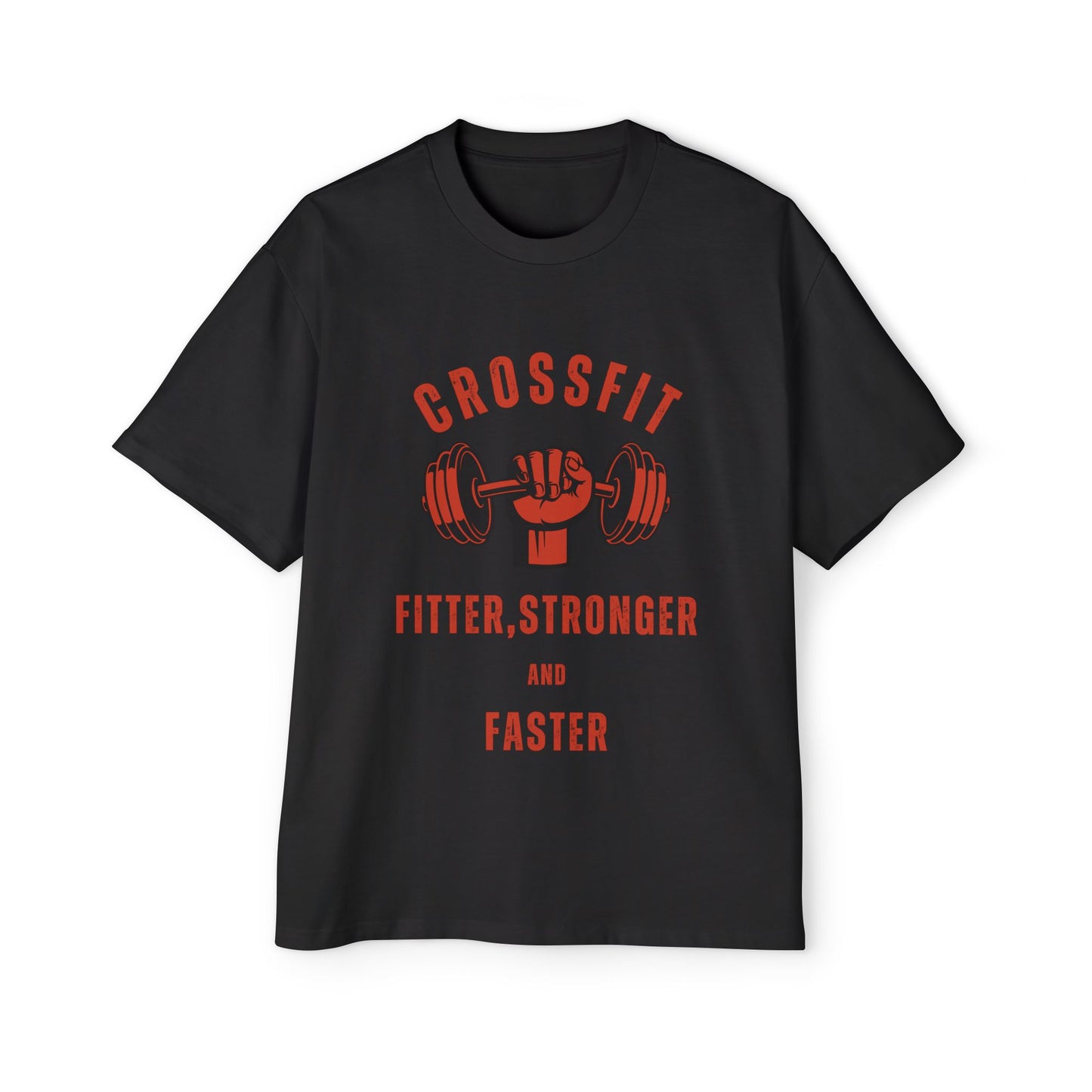Motivational Men's Heavy Oversized Tee - CrossFit Fitter, Stronger, Faster