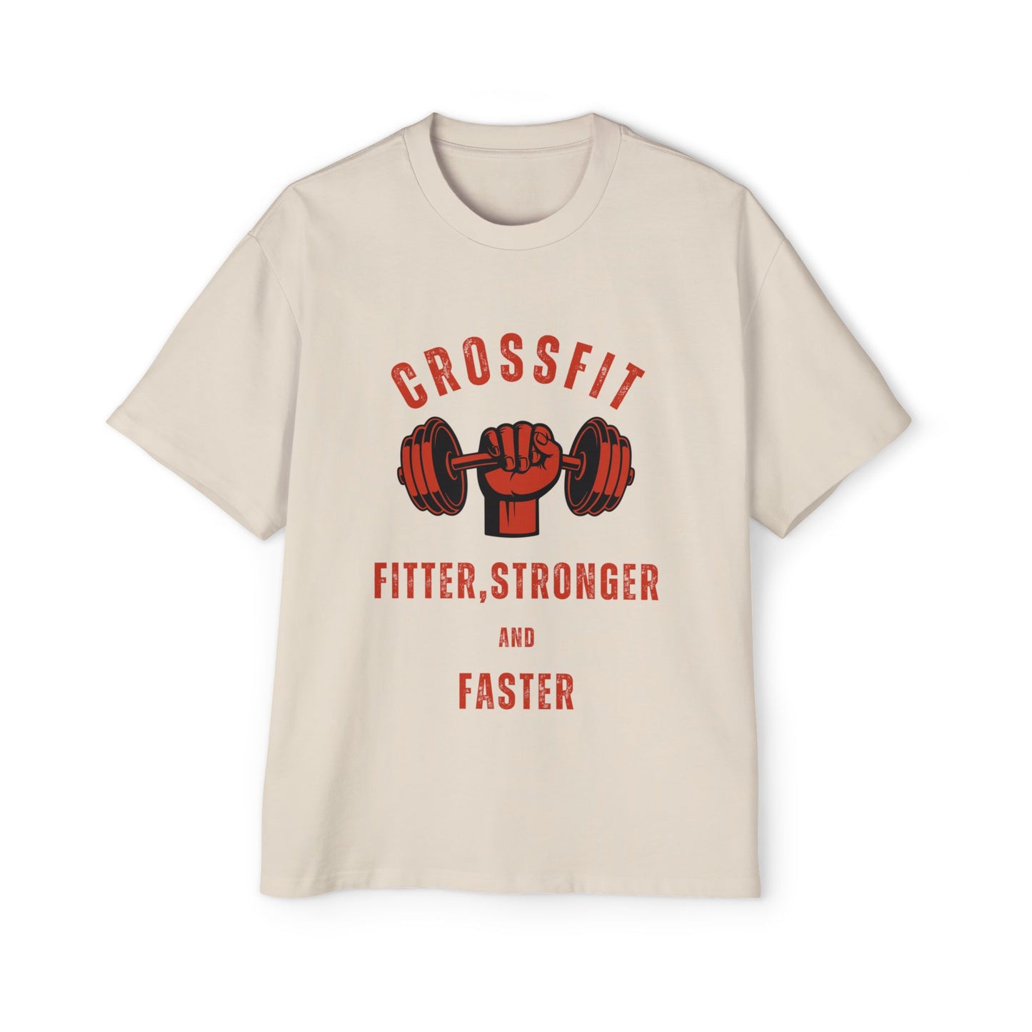 Motivational Men's Heavy Oversized Tee - CrossFit Fitter, Stronger, Faster